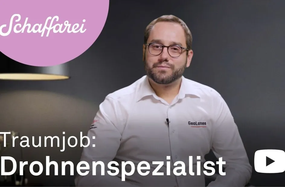 Youtube Traumjob: Drohnenspezialist Vorschaubild mit Schaffarei Logo